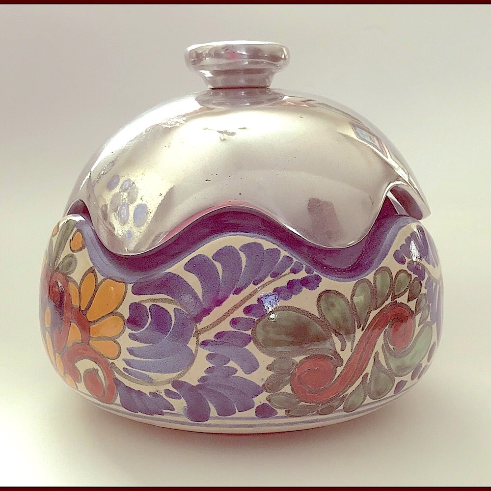 Alba H. En Mexico Pottery Dish With Polished Aluminum Lid